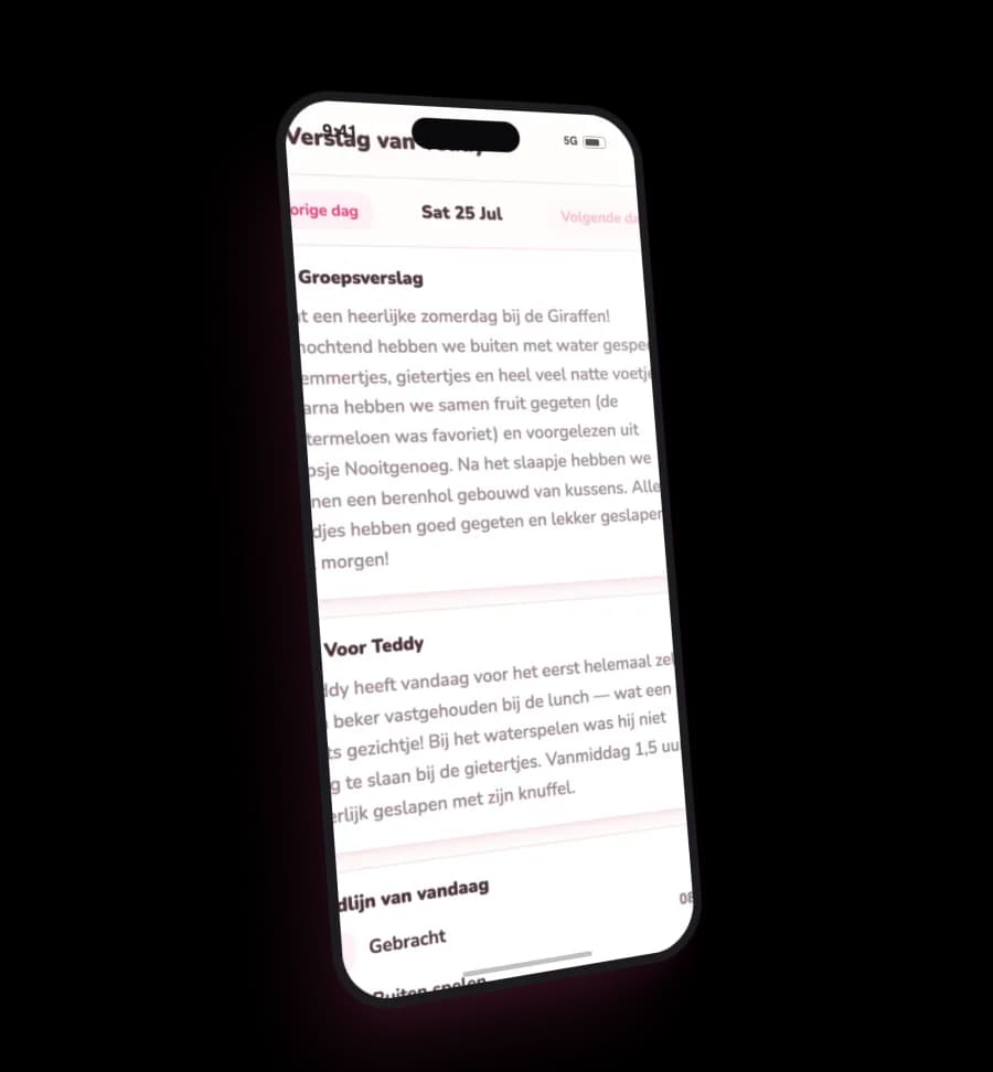 Nest app dagverslag scherm