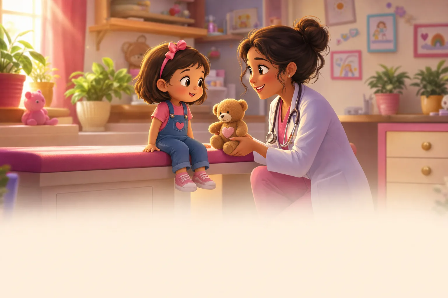 A young child with a caring pediatric doctor during a friendly check-up