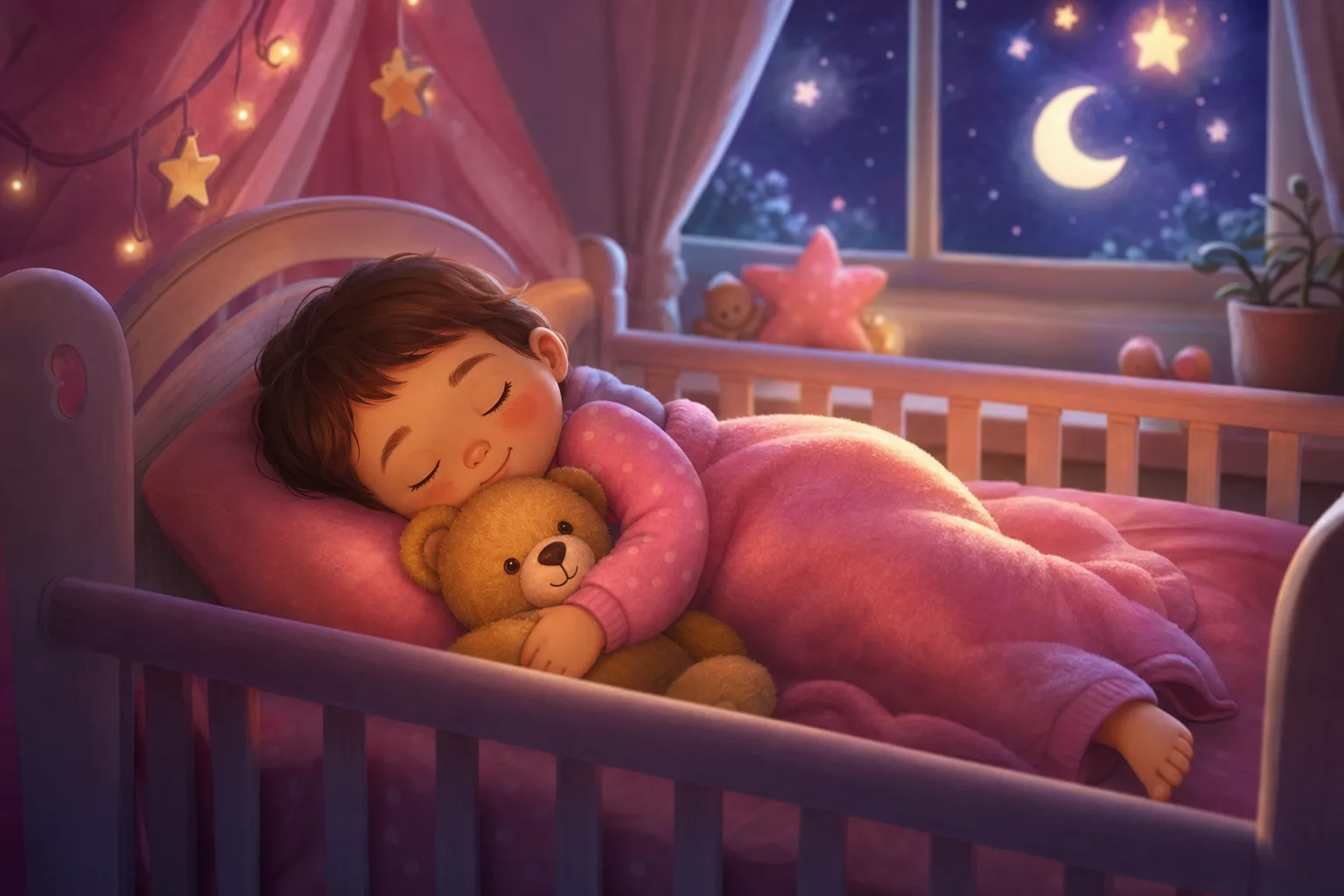 A soft illustrated map showing a child's sleep journey from newborn to age four, with gentle hills for nap transitions and rough patches, in warm calming colours.